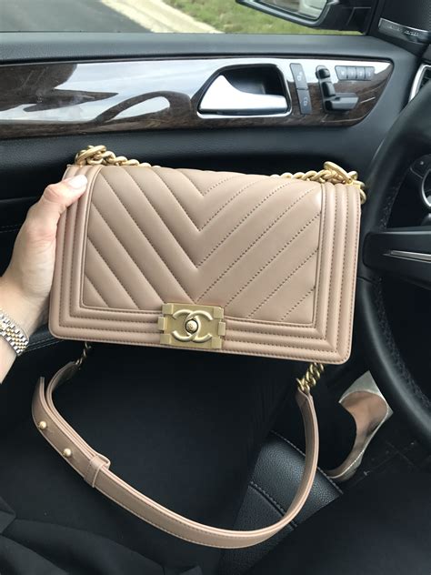 chanel beige boy bag gold hardware